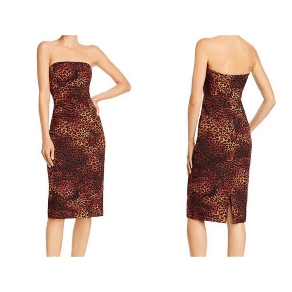 Black Halo Womens Jackie Strapless Pencil Sheath Dress in Night Leopard sz 4